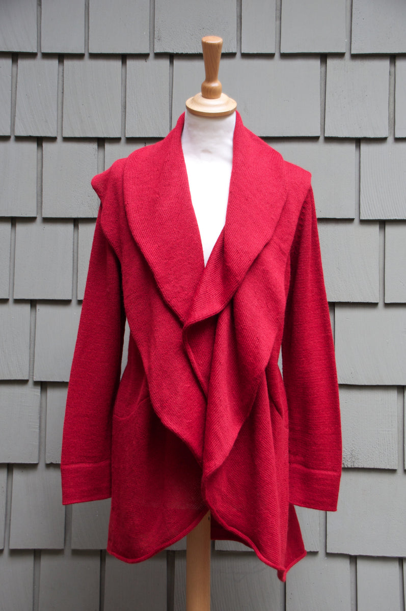 Alpaca Blend Red Open Cardigan Sweater From Peru - Red Wrap