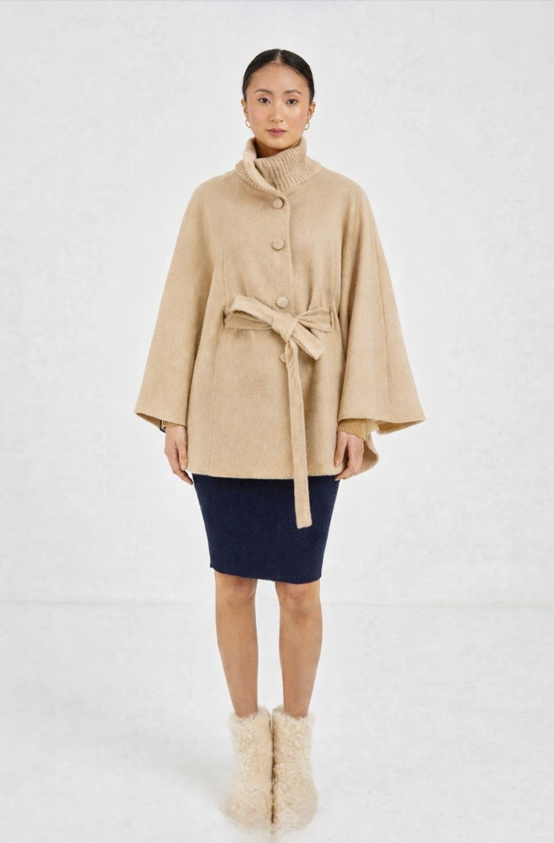 Lisbon Alpaca Cape with Waist Tie