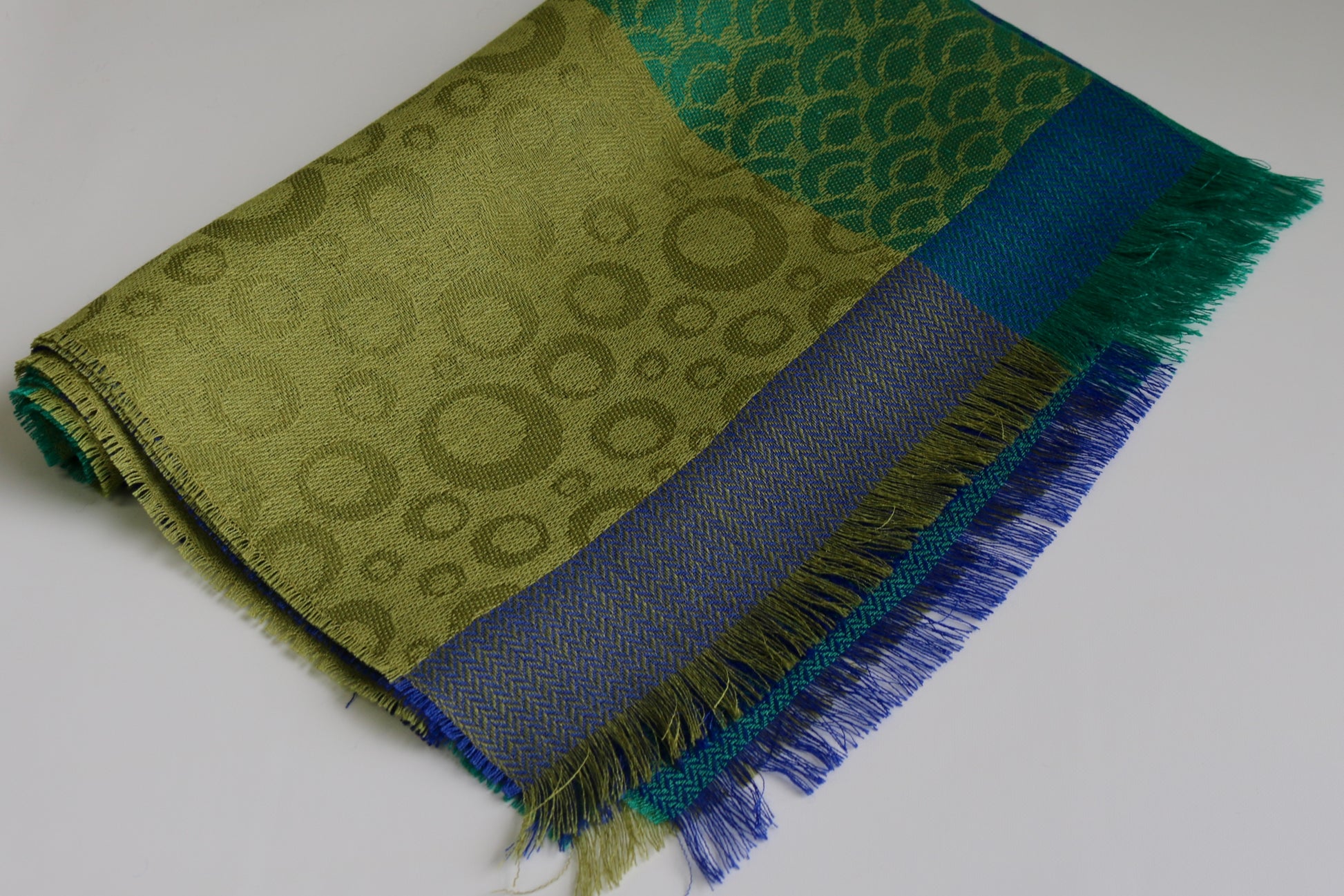 Cuzco Blue/Mustard Animal Print Alpaca & Silk Shawl