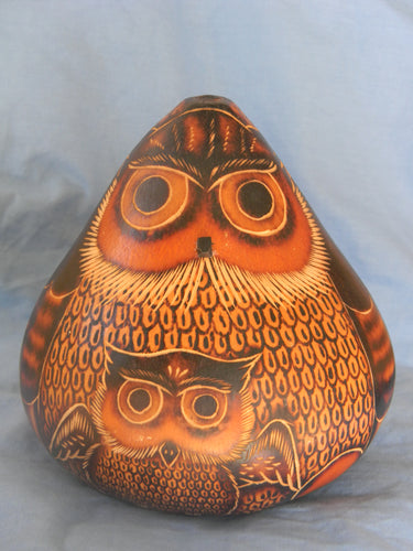 Medium Carved Owl Gourd-Alicia Peru Artisanal Fair Trade 